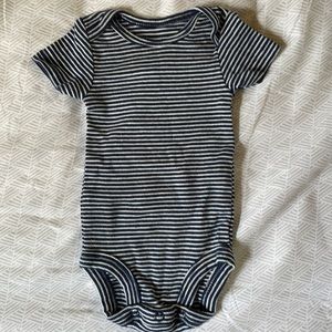 Navy blue and white striped onesie